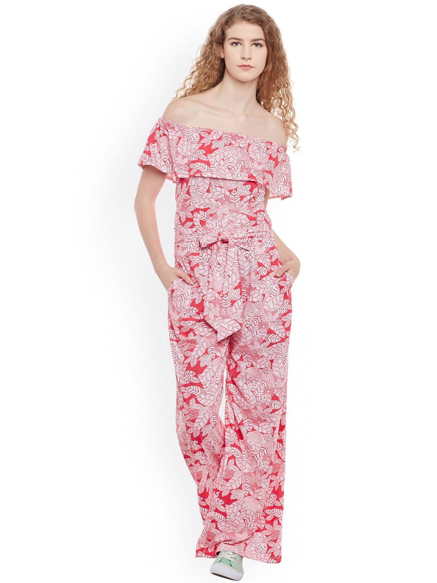 Belle Fille Red & White Printed Jumpsuit