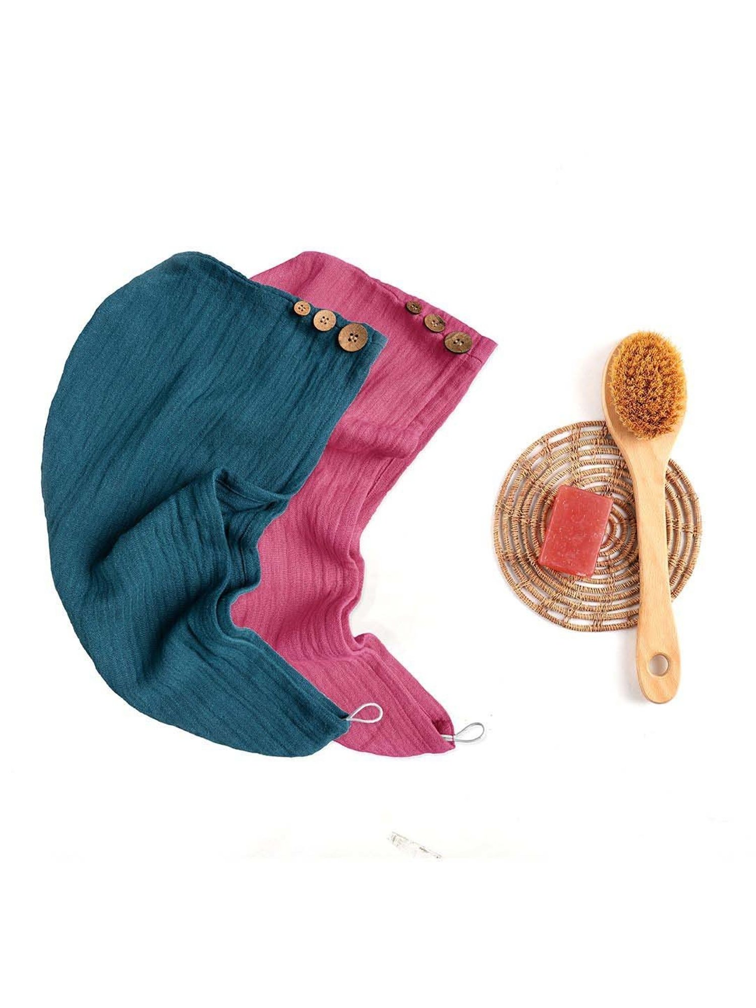 Doctor Towels Desert Rose & Dutch Teal 380 GSM Banana Double Cloth Hair Wrap - Set of 2