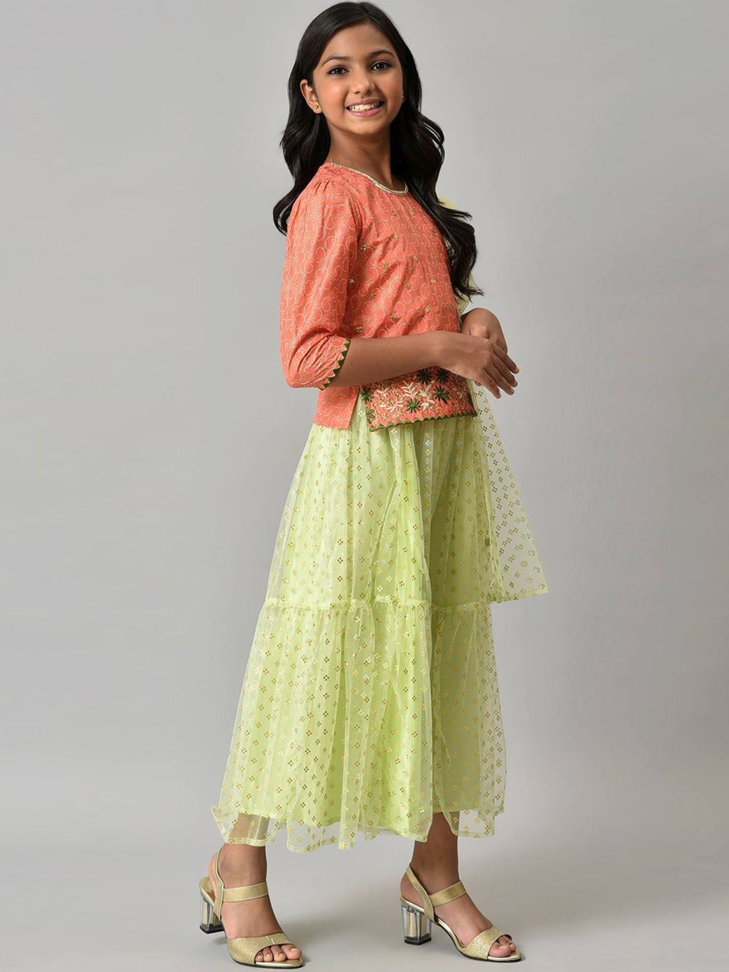 Aurelia Kids Orange & Green Printed Top Set