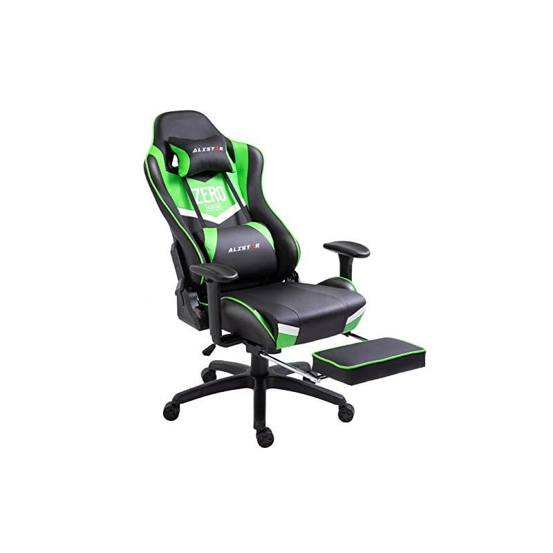 Gaming Chair Racing Office Chair High Back Computer Desk Chair PU Leather Chair Ergonomic and Executive Swivel Chair with Footrest Headrest and Lumbar Massage Support (AL-6019-PINK)