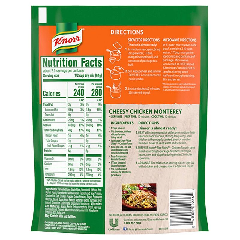 Knorr Rice Sides for a tasty rice side dish Chicken no artificial flavors 5.6oz