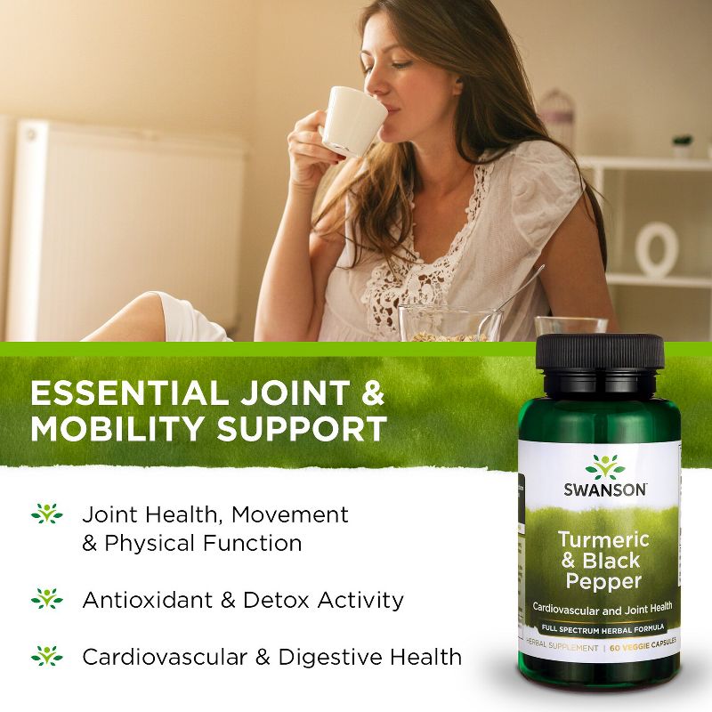 Swanson Turmeric & Black Pepper Vegetable Capsules, 600 mg, 60 Count