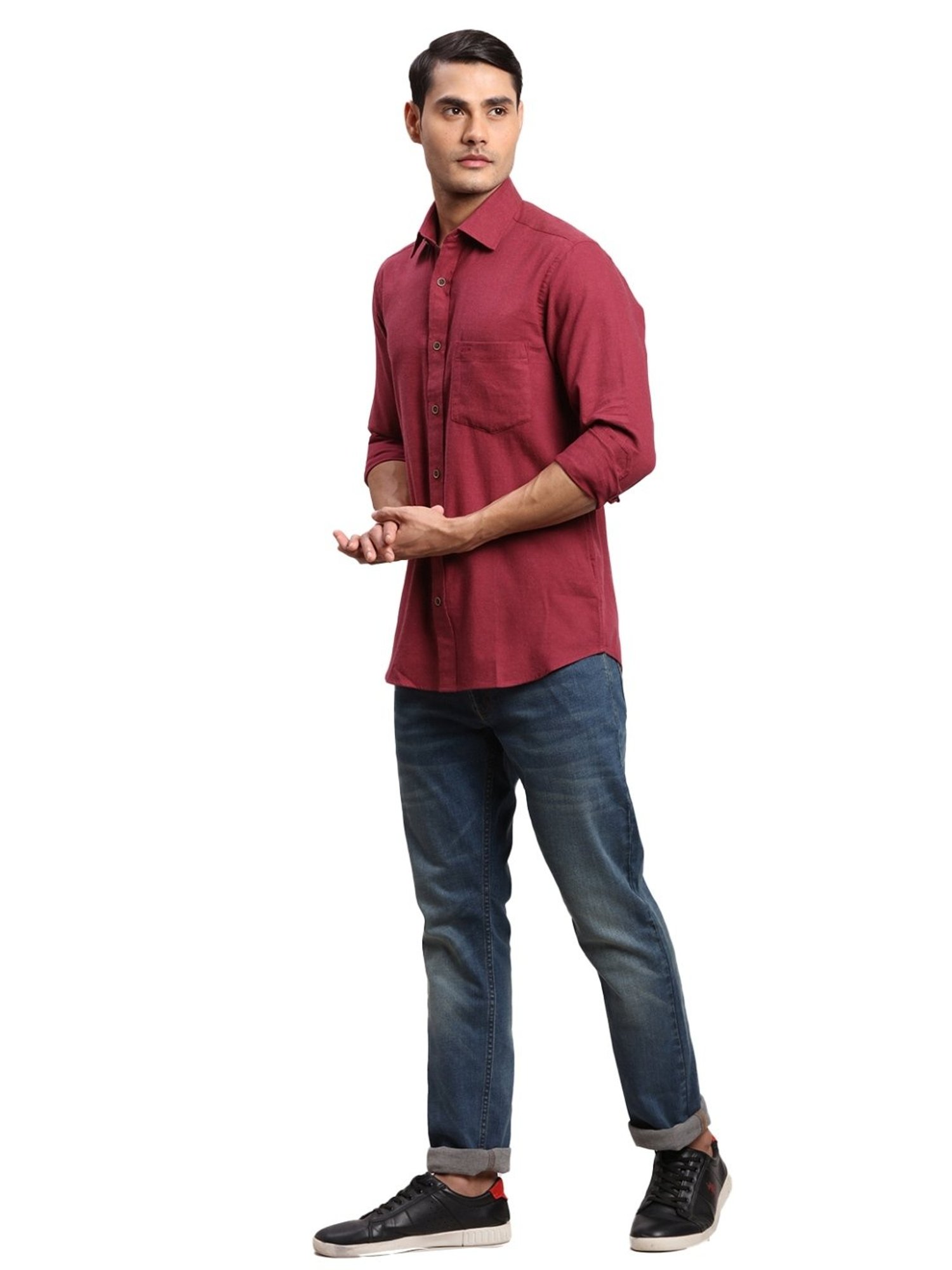 ColorPlus Red Cotton Regular Fit Shirt