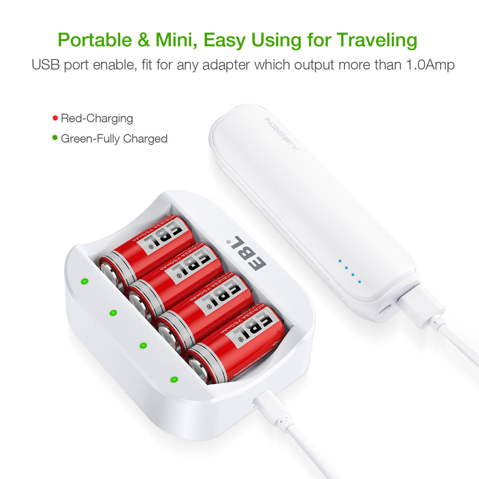 EBL 8 Pcs 16340 3.7V RCR123A Batteries + Smart 4 Slots Battery Charger for 16340 RCR123A Li-ion Rechargeable Batteries