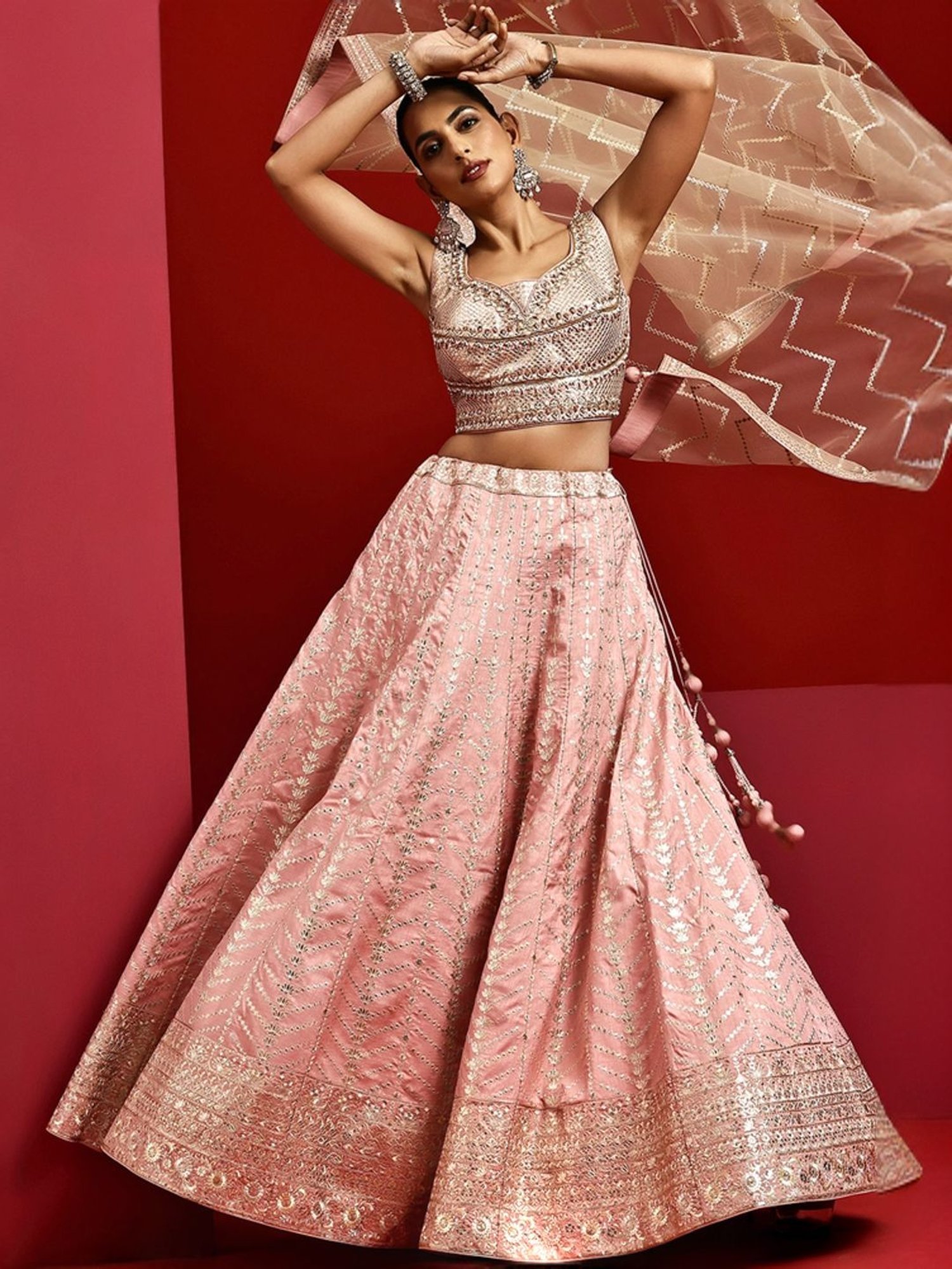 Libas Art Pink Embellished Lehenga Choli Set With Dupatta