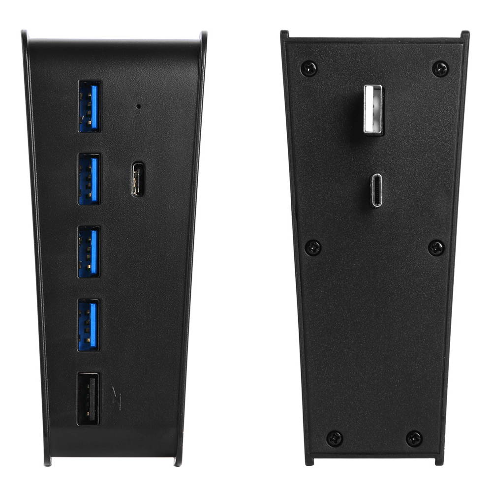 PS5 USB Hub, USB Type C 3.1 High Speed Transmission Extender Hub Adapter with 4 USB & 1 USB Charging Port & 1 USB C Port Converter Distributor Compatible with Playstation 5 Game Console (Black)