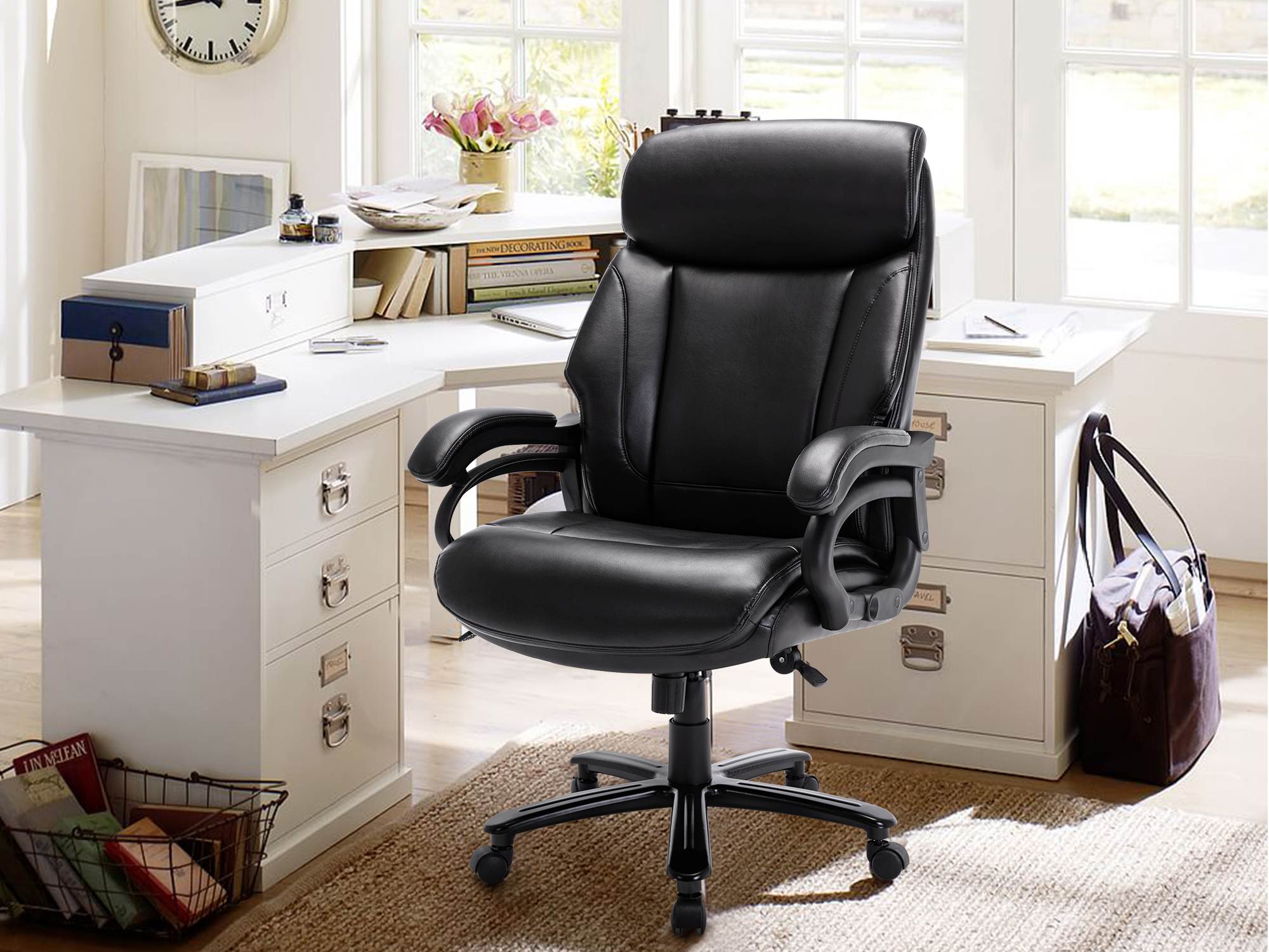 High Back Big & Tall 400lb Ergonomic Bonded Leather Office Chair - Executive Desk Computer Swivel Chair - Heavy Duty Metal Base, Adjustable Tilt Angle with Lumbar Support