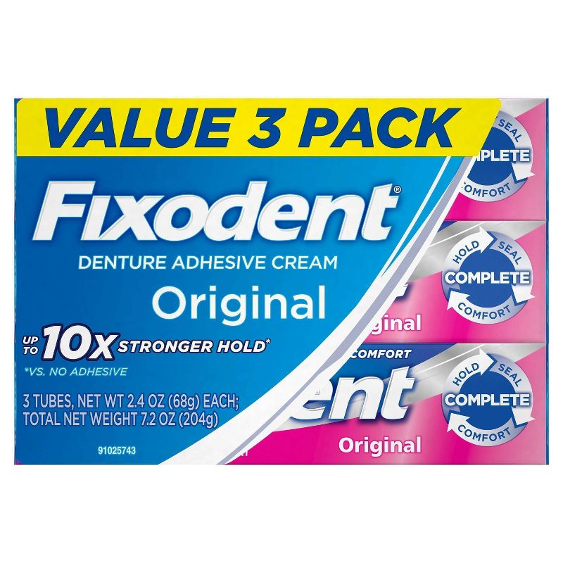 Fixodent Complete Denture Adhesive Cream Original - 2.4oz/3pk