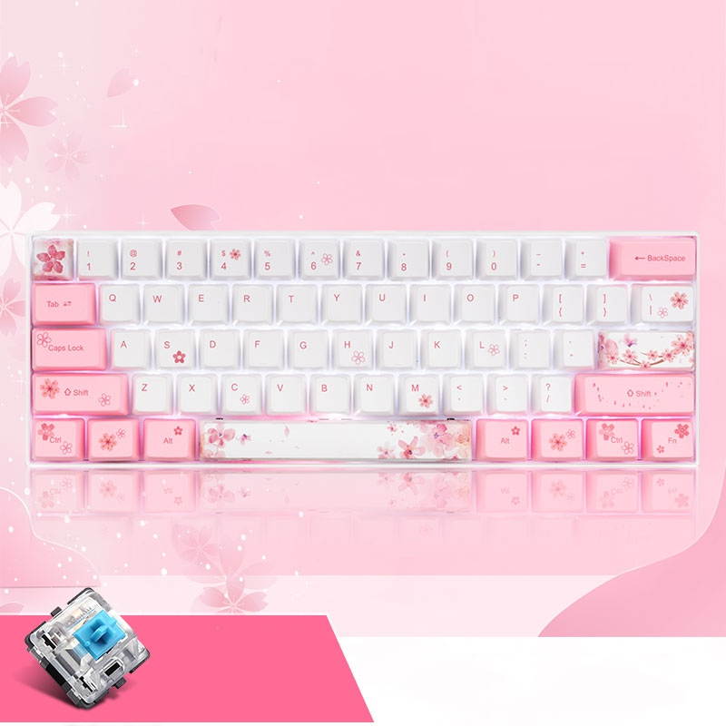 A-jazz AK61 Bluetooth Wireless and  USB Wired Dual Connectivity Mechanical Gaming Keyboard, Durable ABSKeycaps, White Backlit -Blue Switch( White )