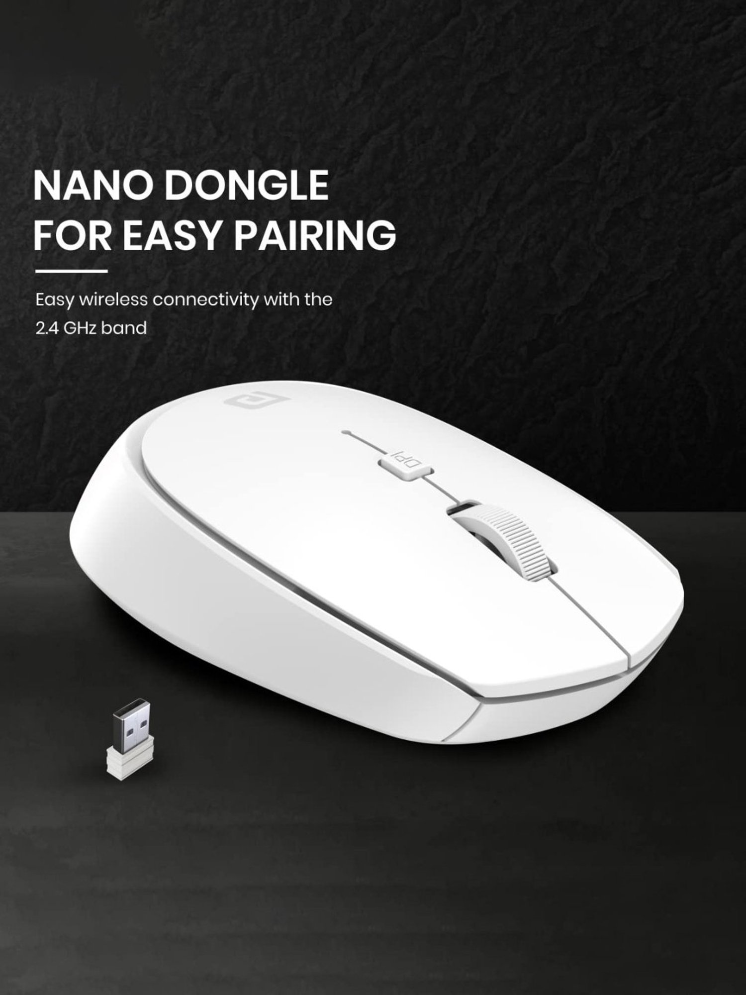 Portronics Toad 23 Wireless Optical Mouse with 2.4GHz, USB Nano Dongle, Optical Orientation (White)