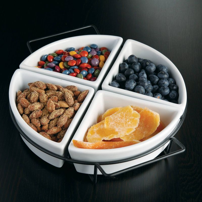 Gibson Home Ceramic Gracious 4-Section Serving Tray with Metal Rack