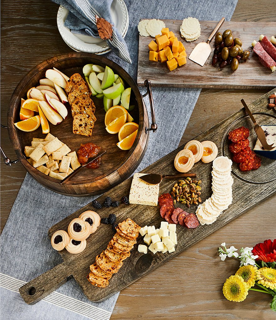 Southern Living Festive Fall Weathered Dark Mango Wood Round Tray with Handle