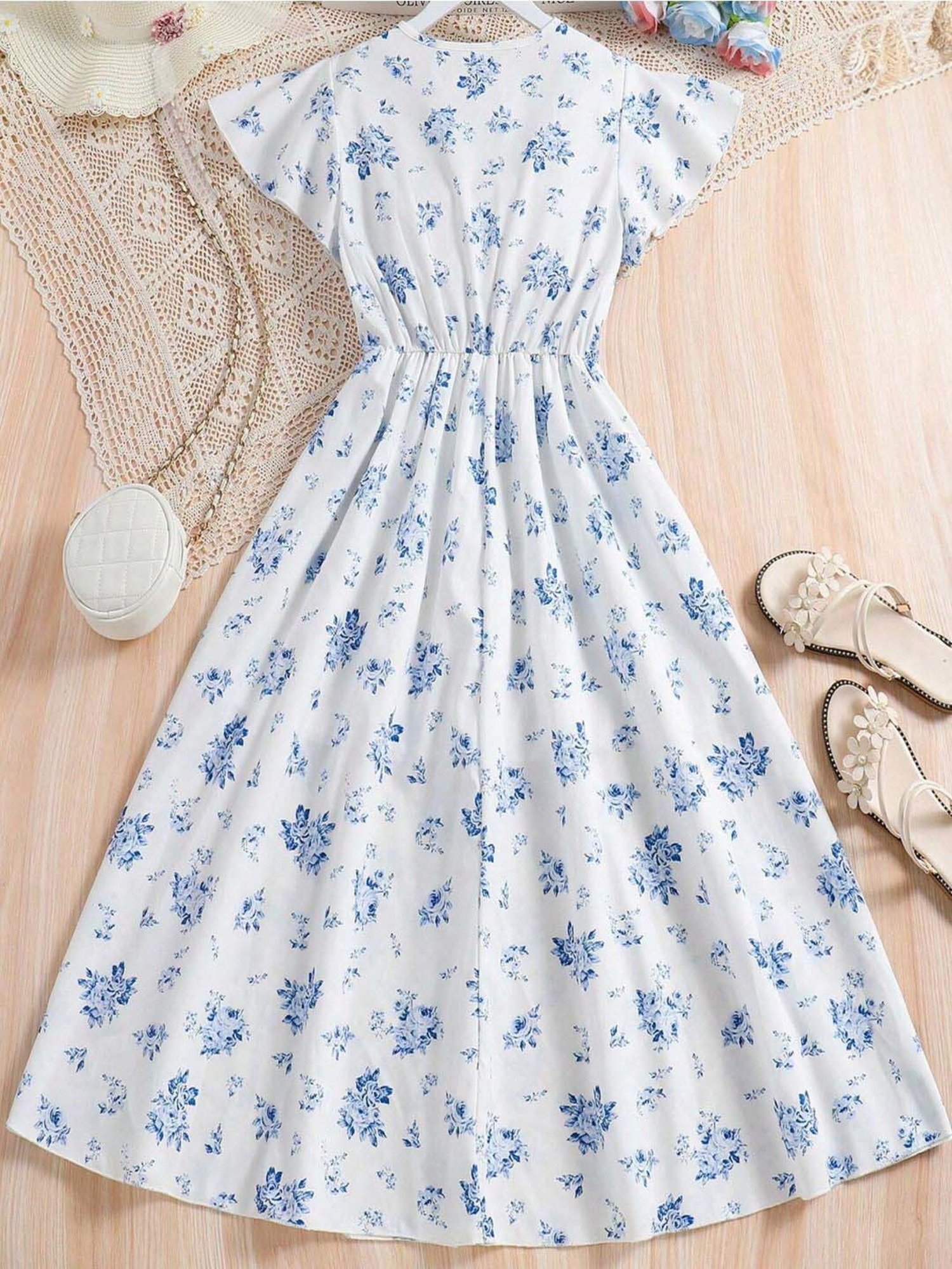 Bolly Lounge Girls Pearl Blue Floral Dress