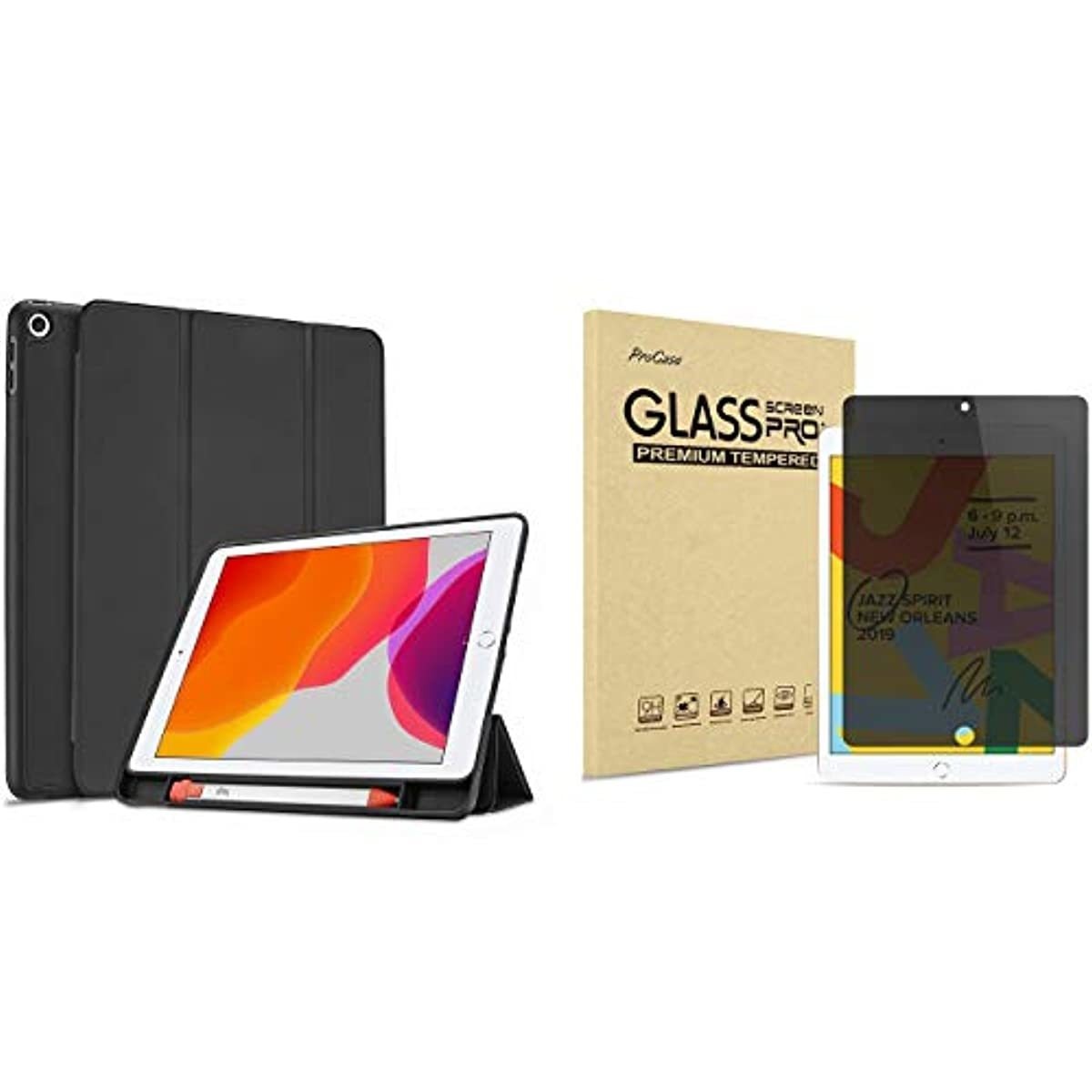 ProCase iPad 10.2 7th Generation 2019 Soft Slim Stand Smart Case Bundle with iPad 10.2 7th Gen 2019 Privacy Screen Protector