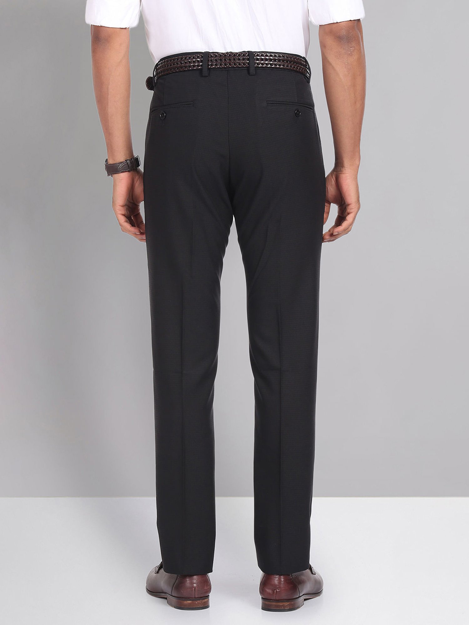 AD by Arvind Black Slim Fit Flat Front Trousers
