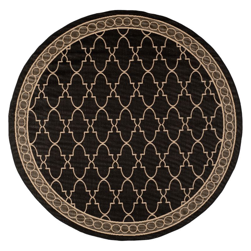 7'10" Round Gibson Outdoor Rug Black/Beige - Safavieh