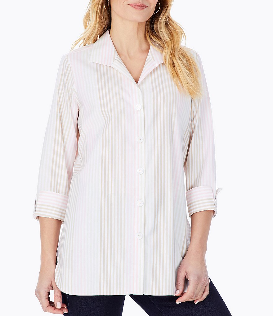 Foxcroft Pandora 3/4 Sleeve Wing Collar Hi-Low Tunic