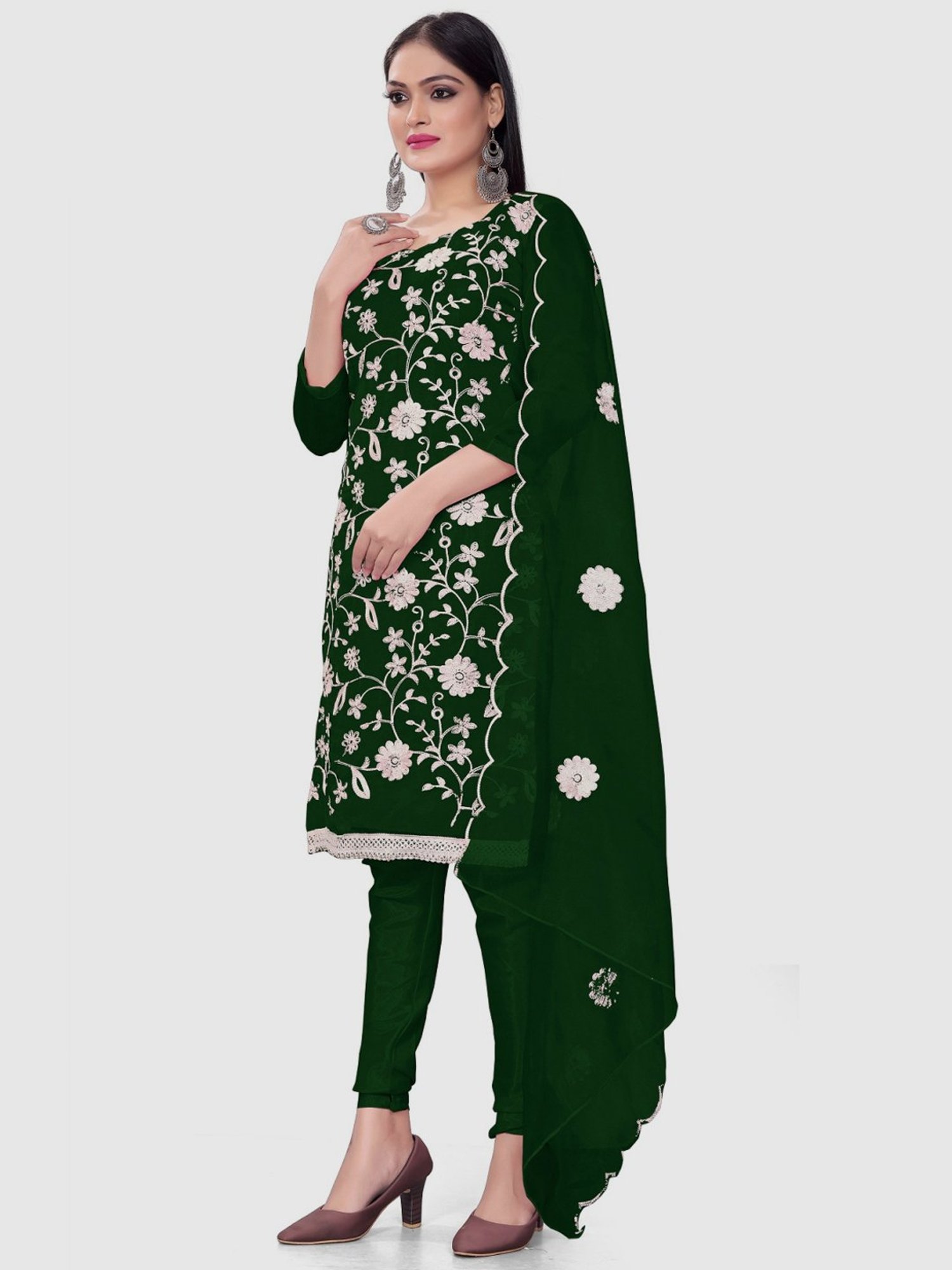 APNISHA Green Embroidered Unstitched Dress Material