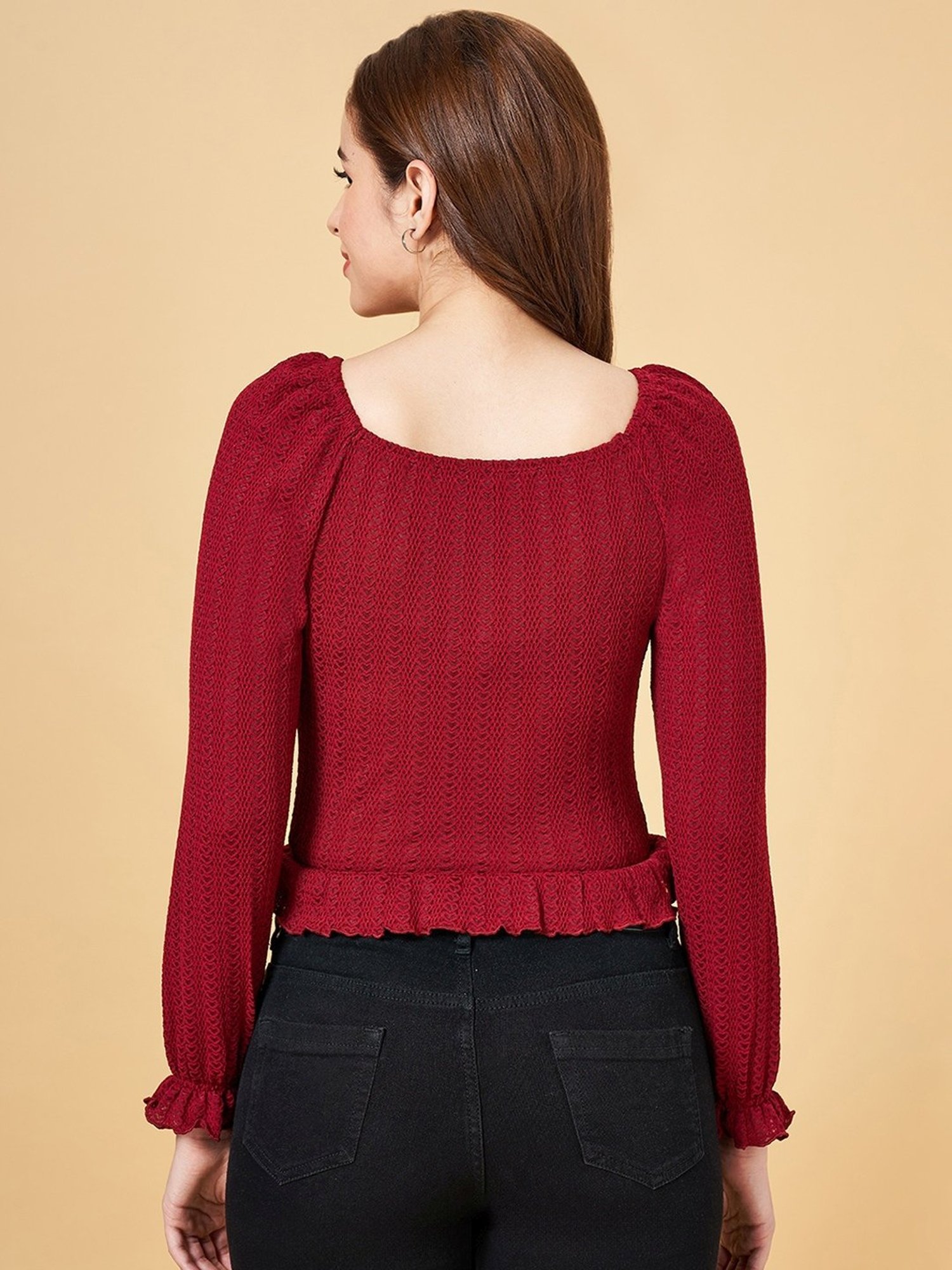 People by Pantaloons Maroon Self Pattern Top