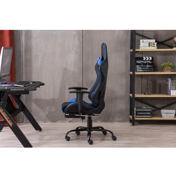 Gaming Chair with Footrest, Ergonomic Chair, High Back Office Swivel Chair, Adjustable PC Gamer Chair for Adults, Black & Blue