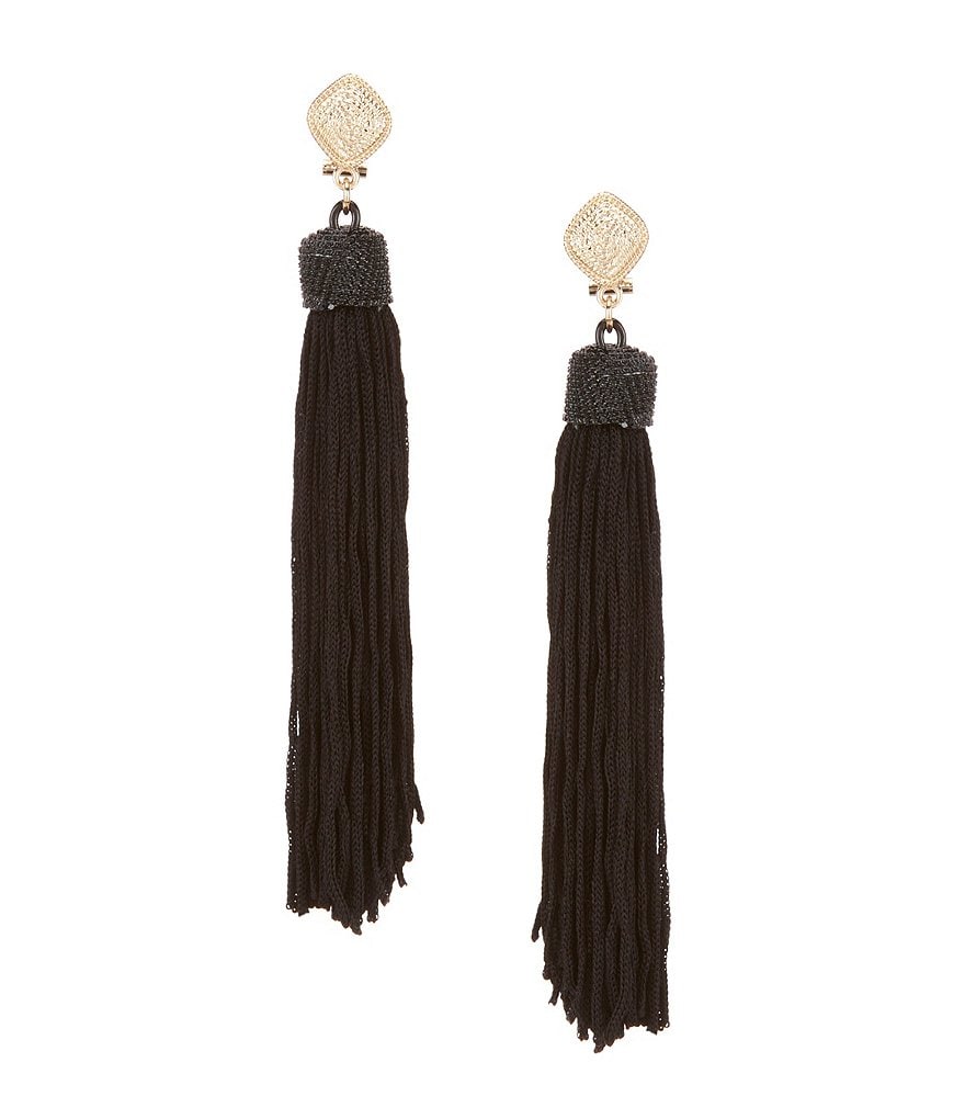 Natasha Accessories Long Tassel Linear Drop Statement Earrings
