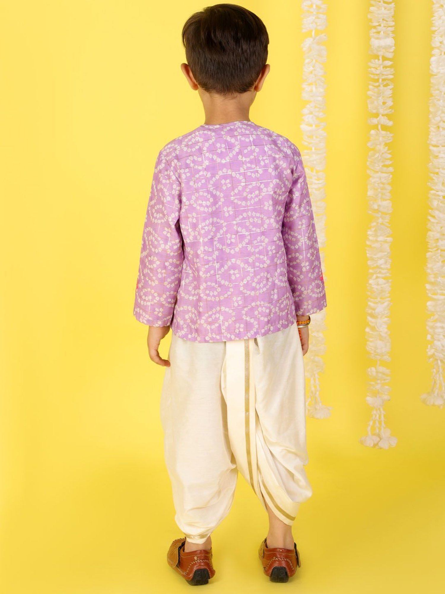 Lil Drama Kids Purple with White Printed Full Sleeves Kurta with Dhoti