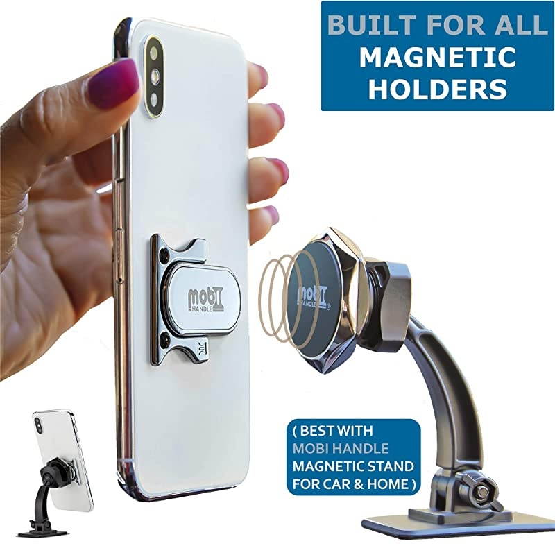 3 Finger Phone Ring Holder Kickstand  Comfy Secure Grip Scratch Resistant Durable Light Metal Ideal for Magnetic Car Mount or Stand Gift Idea w Wrist Strap Silver