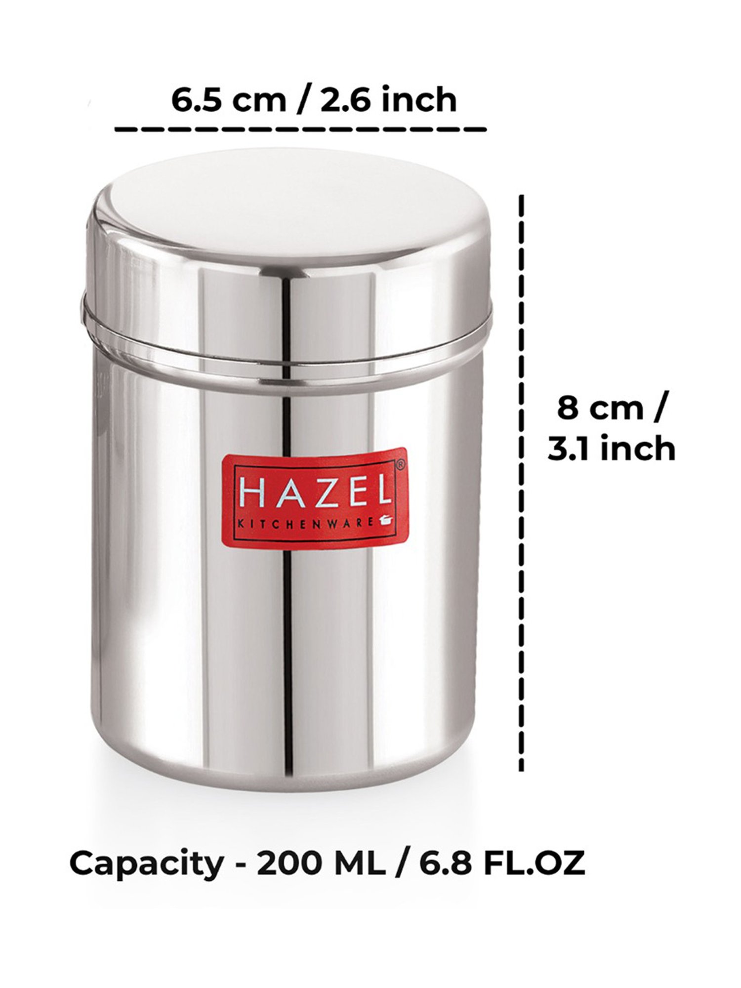 HAZEL Silver Stainless Steel Air Tight Storage Containers 200 ml - Set of 2
