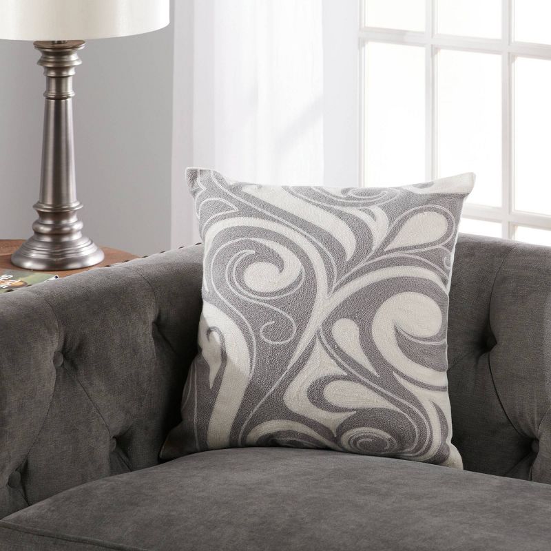 18"x18" Flint Crewel Embroidered Square Throw Pillow Gray/White - Sure Fit
