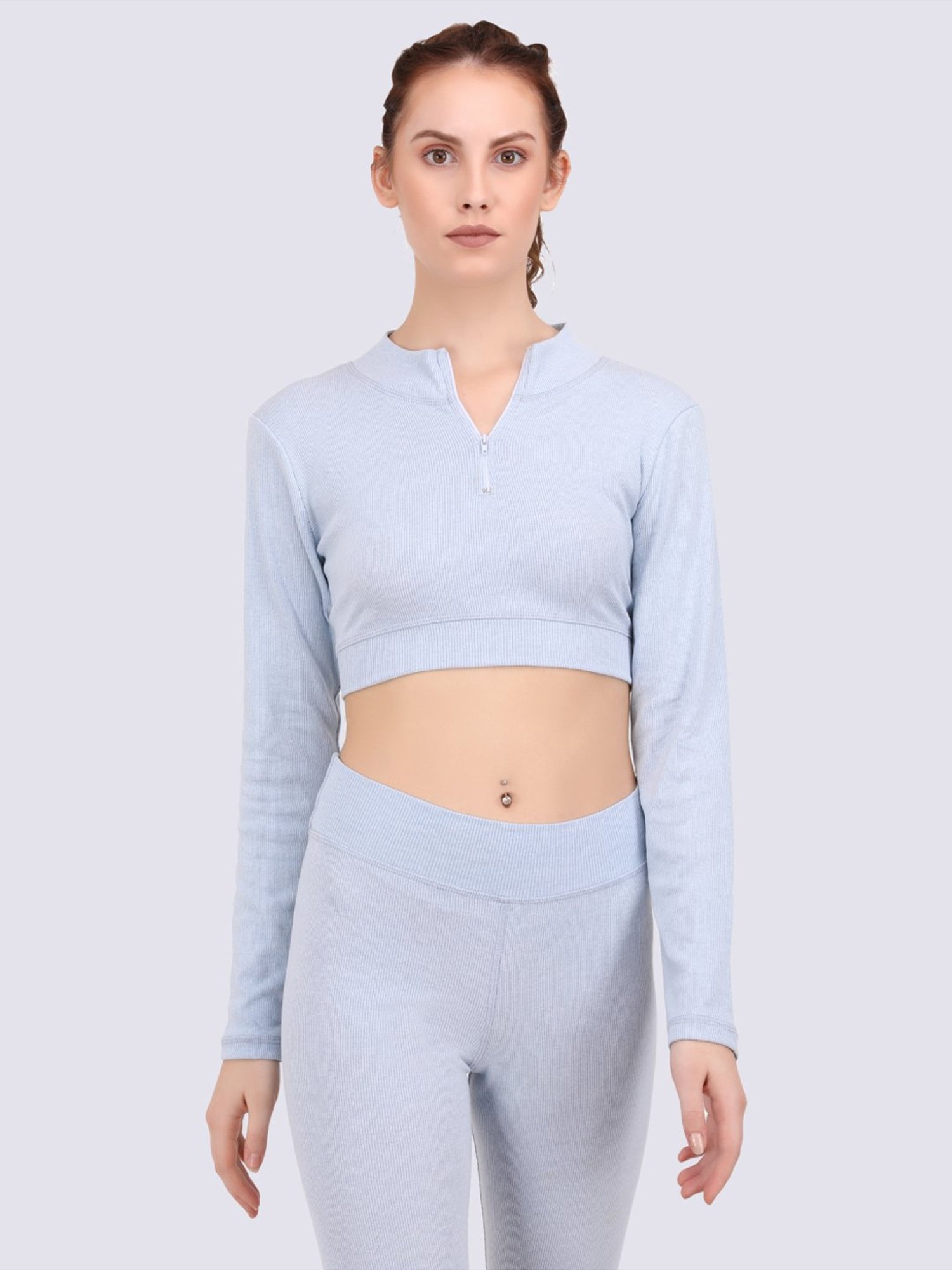 EVERDION Grey Cotton Sports Crop Top