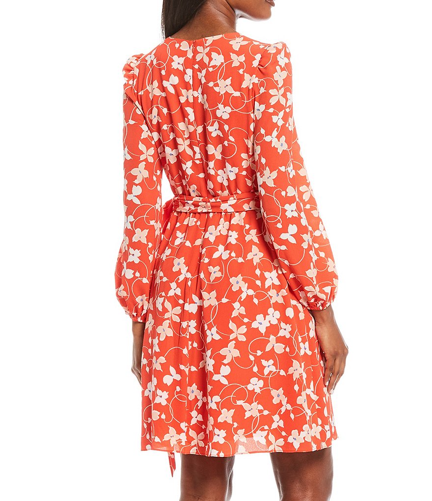 Eliza J Tie Waist Floral Print Crepe Dress