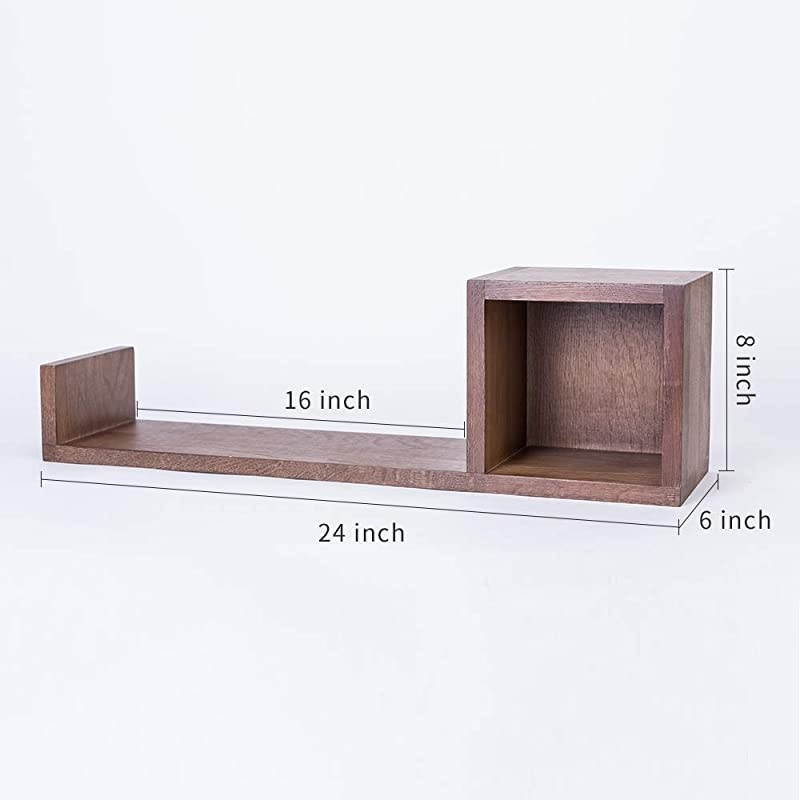 Square Cube U Shaped Wall Mounted Shelf, Storage Hanging Shadow Box Shelves Floating Bookshelves Organizer CD Photo Rack Display Case for Bedroom Living Room Office(Walnut, Right)