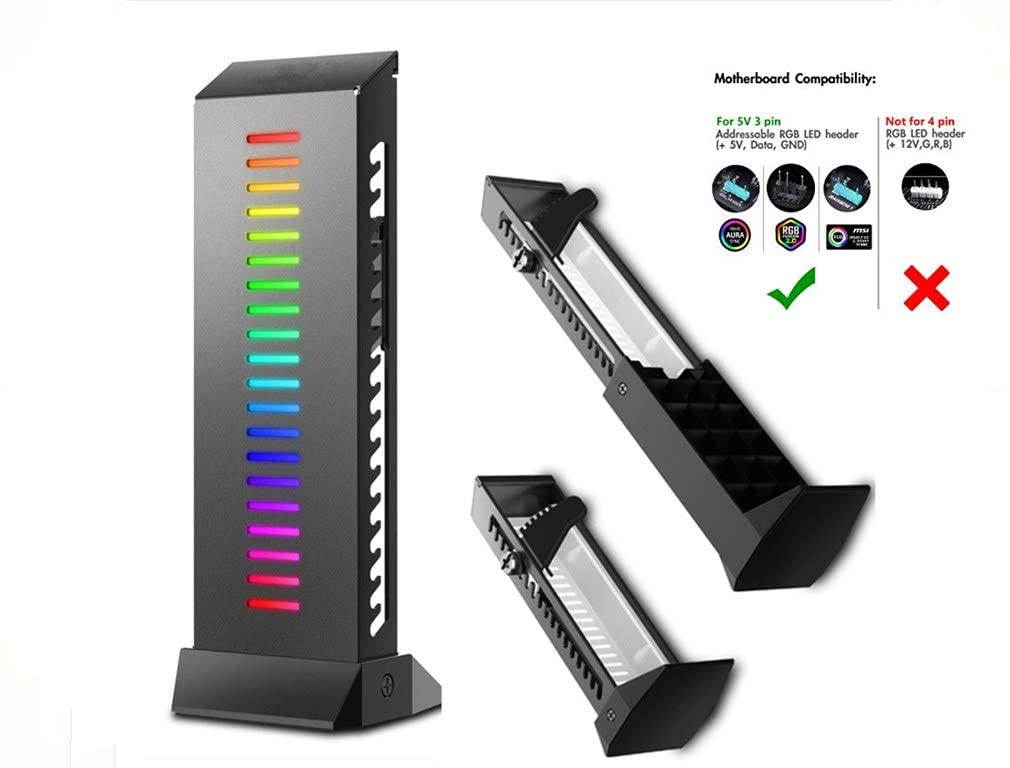 RGB Graphics Card GPU Brace Support Holder Support 5Kg Graphics Card Wire Hiding Addressable RGB GPU Brace Saw-tooth Adjustment Custom Desktop PC Gaming GPU Stand Case Mod RGB Only for 3 Pin Connector
