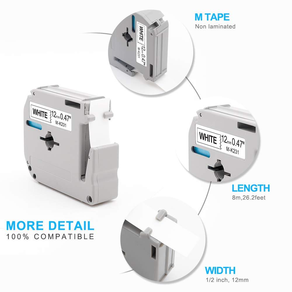 Compatible P-touch M Tape 12mm Compatible Brother M131 M231 M431 M531 M631 M731 Label Tapes Work for Label Maker PT-45 PT-70BM PT-70 PT-M95 PT-65 PT-85, 6-Pack