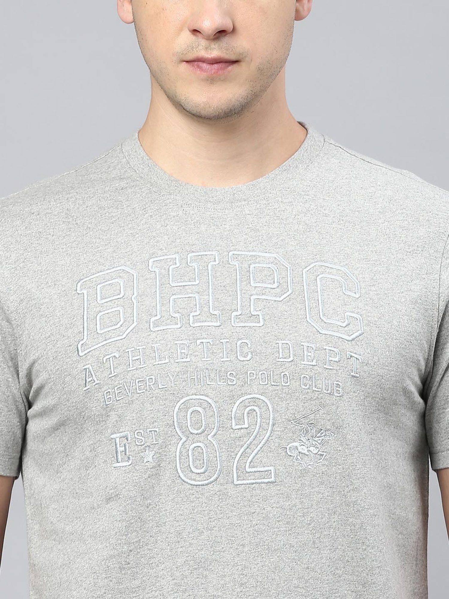 Beverly Hills Polo Club Grey Regular Fit Cotton Crew T-Shirt