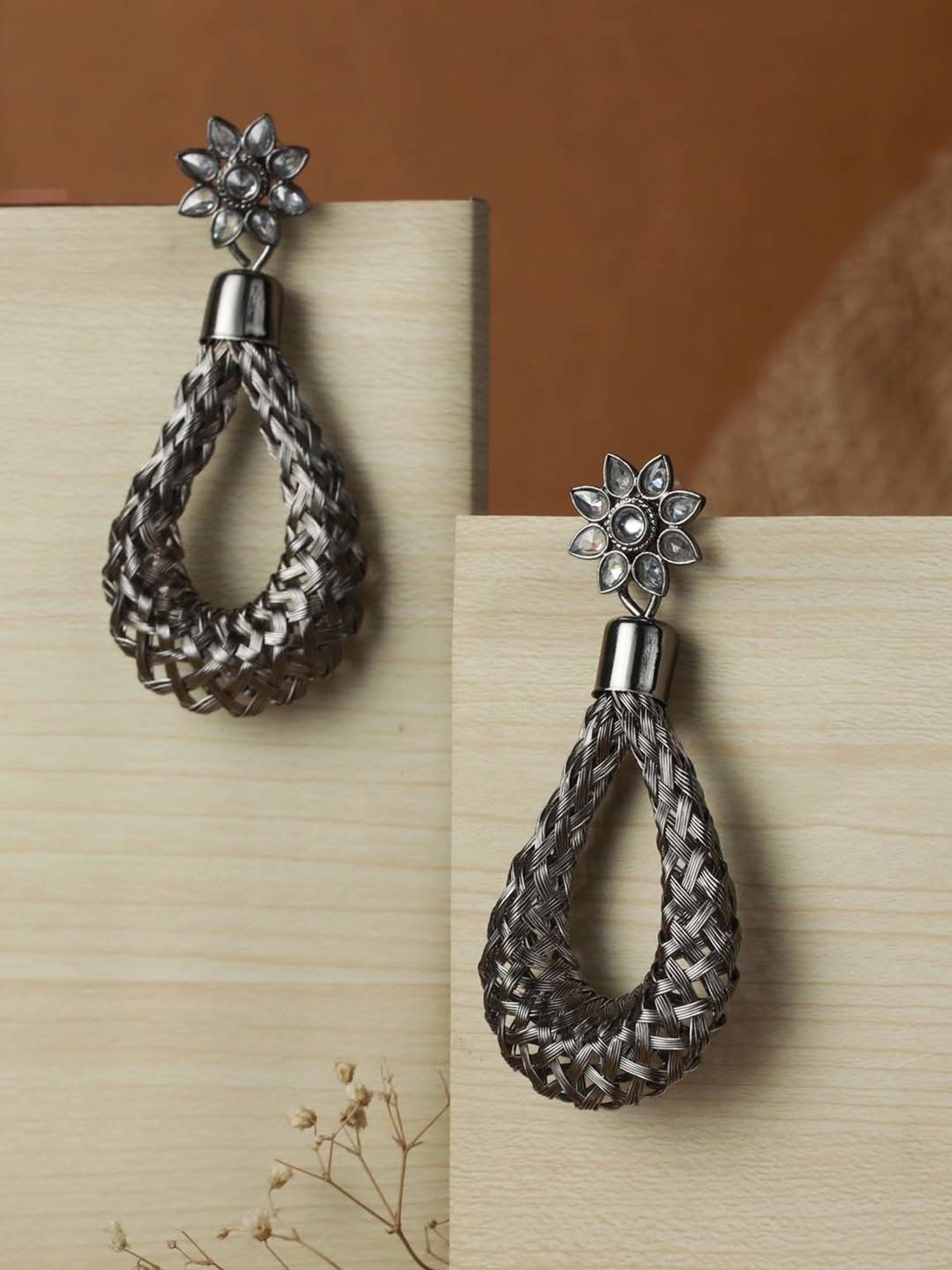 Priyaasi Stylish Floral Drop Earrings Silver Dangler Earrings