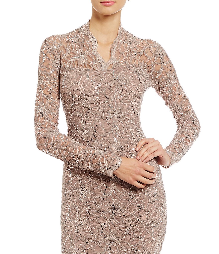 Marina Long Sleeve Floral Stretch Lace Sheath Dress