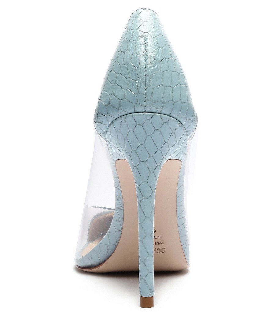 Schutz Cendi Snake Embossed Leather Clear Vinyl Pointed Toe Pumps