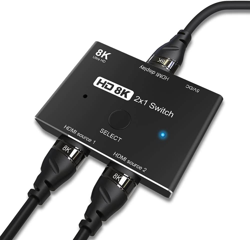 CABLEDECONN HDMI 2.1 Ultra HD 8K High Speed 48Gbps Directional Switch Only 2in 1out 8K@60Hz 4K@120Hz Splitter Converter Compatible with Xbox PS5 Projectors Monitors