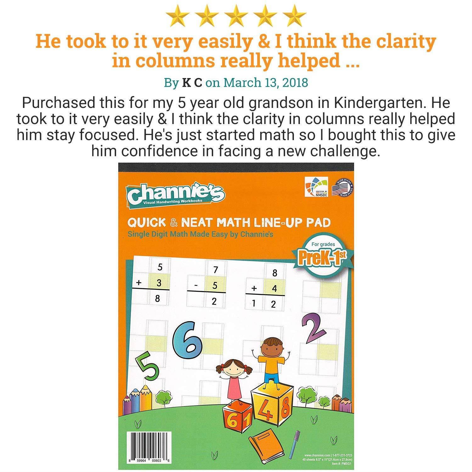 Channie's LR3778 Math Lineup Workbook for Prek-1ST Grades, 80 Pages Strong Paper, 8.5" x 11" with Hardboard Back, White