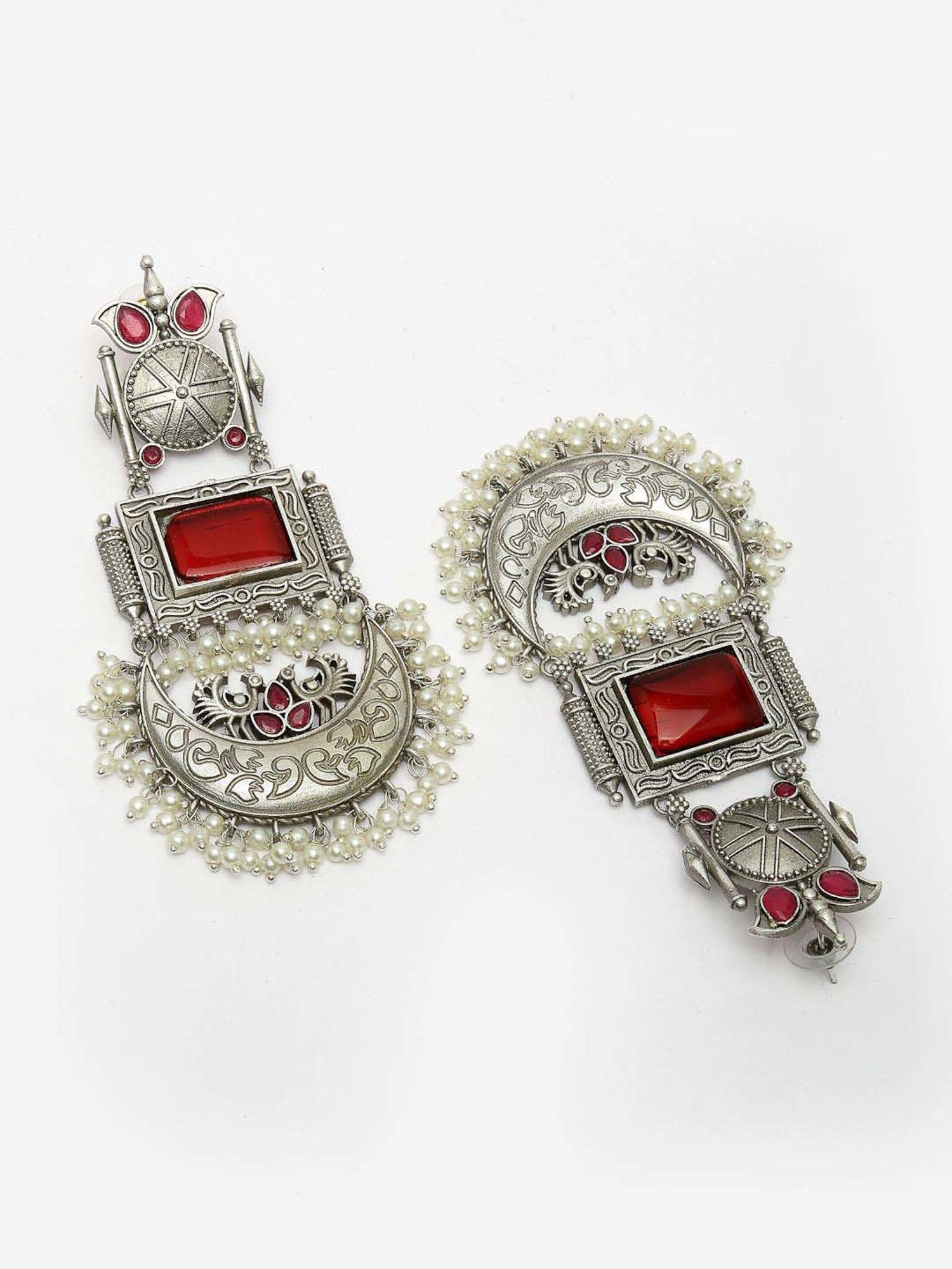 NVR Silver-Plated Artificial Stones and Beads Chand Bali Earrings for Women