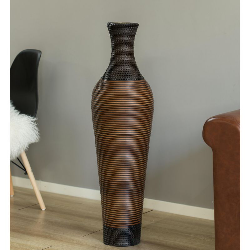 Uniquewise Decorative Artificial Rattan Dark Brown Tall 39 Inch Standing Floor Vase