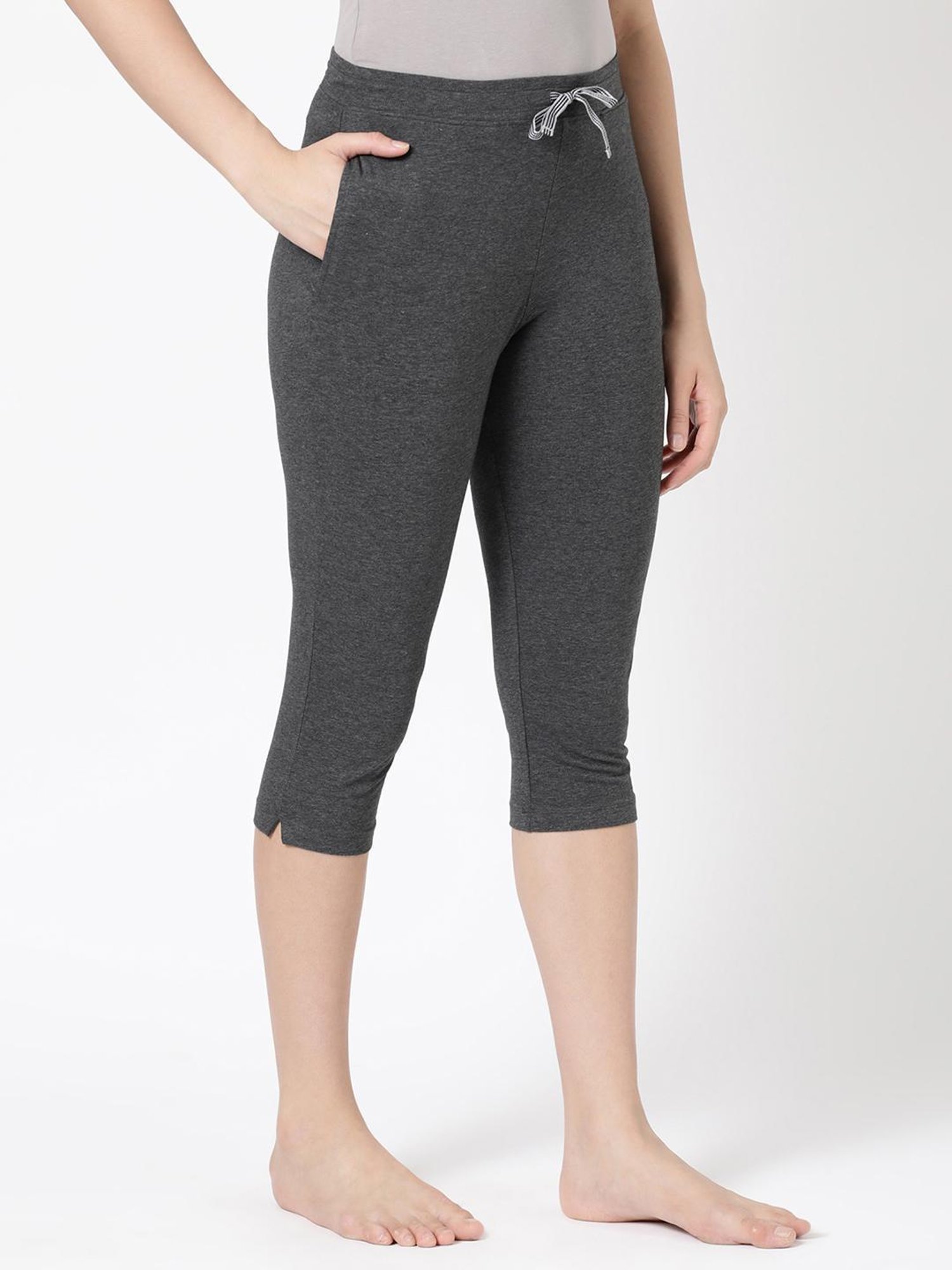 BLOSSOM Dark Grey Cotton Textured Capris