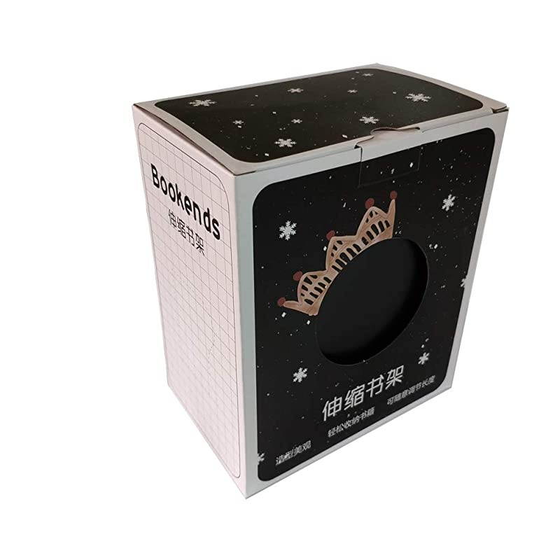 Simple Nature Japanese Style Black White Decorative Metal Iron Bookends Holder Stand Desk Nonskid Adjustable Bookend (Black)