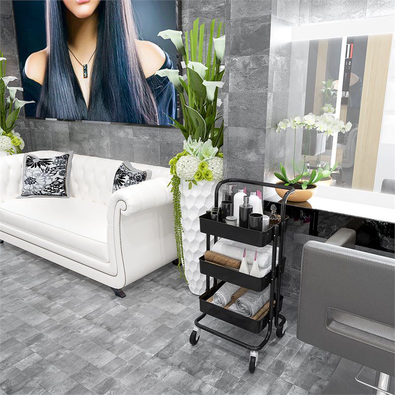 Pemberly Row 3 Tier Rolling Utility Cart with Storage in Black