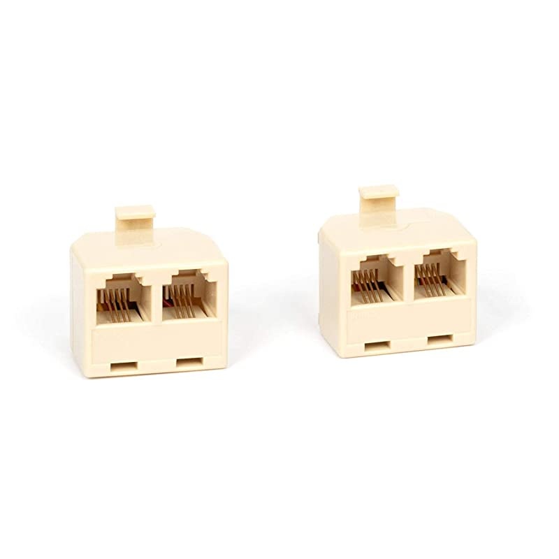 Jack Phone Wall Adapter - 2 Pack, Ivory - 2-Way Phone Splitter (2 Lines) Wall Jack Phone RJ11 Adapter