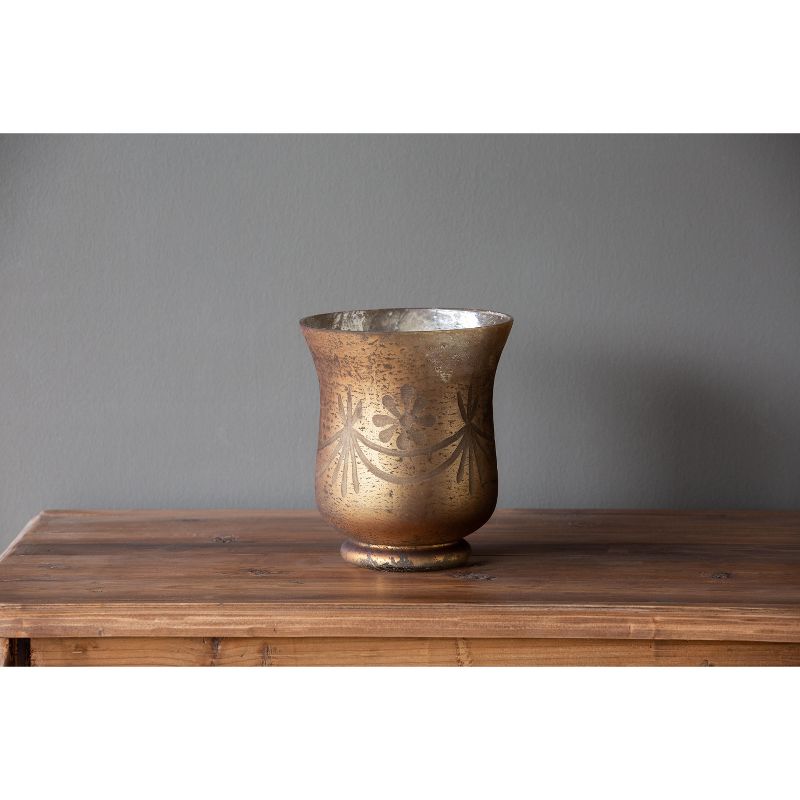 Park Hill Collection Antique Bronze Etched Pattern Hurricane, Medium