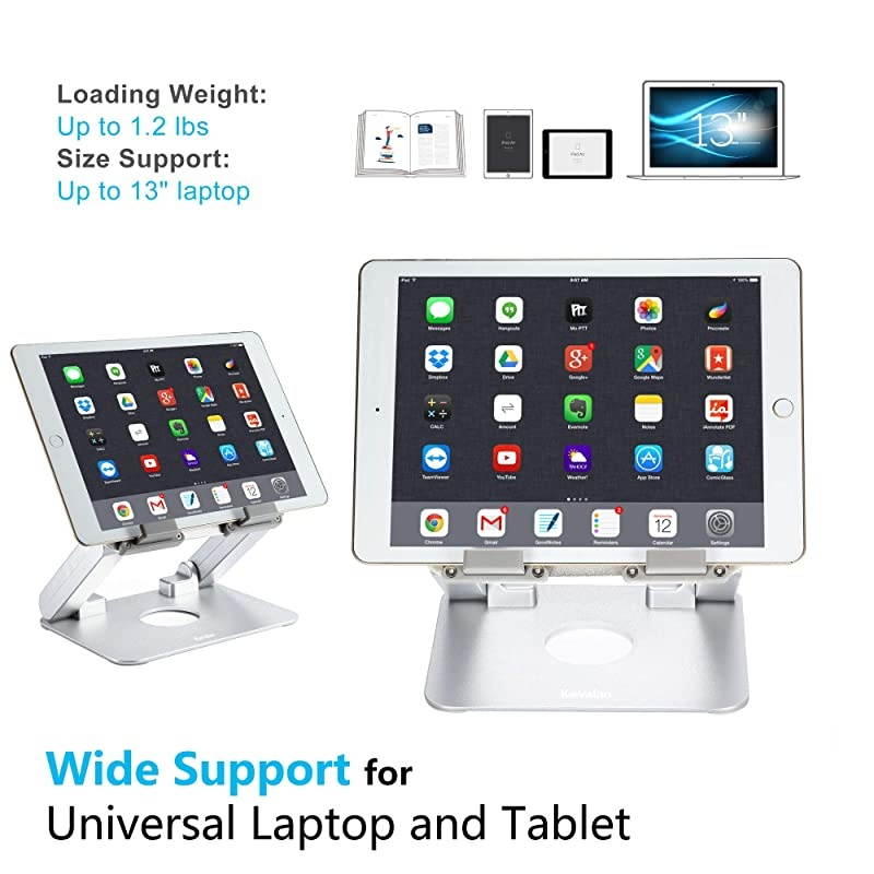 Aluminum Tablet Stand  Ergonomic Foldable Height Adjustable Tablet Riser for Desk Compatible with Apple iPad Series Samsung Pad Microsoft Pad and All Tablets Laptop Cell Phone Silver