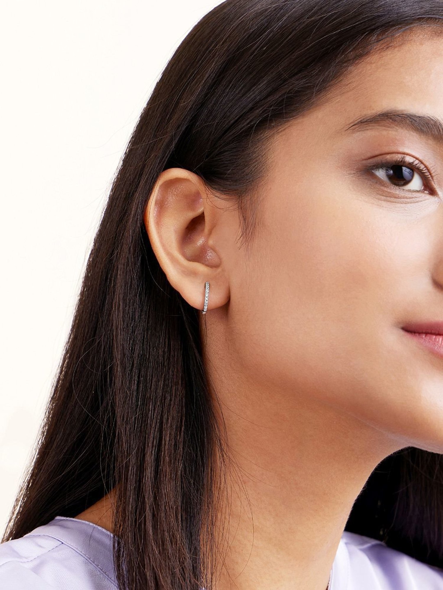 March by FableStreet 92.5 Sterling Silver Classic White Zircon Mini Hoop Earrings