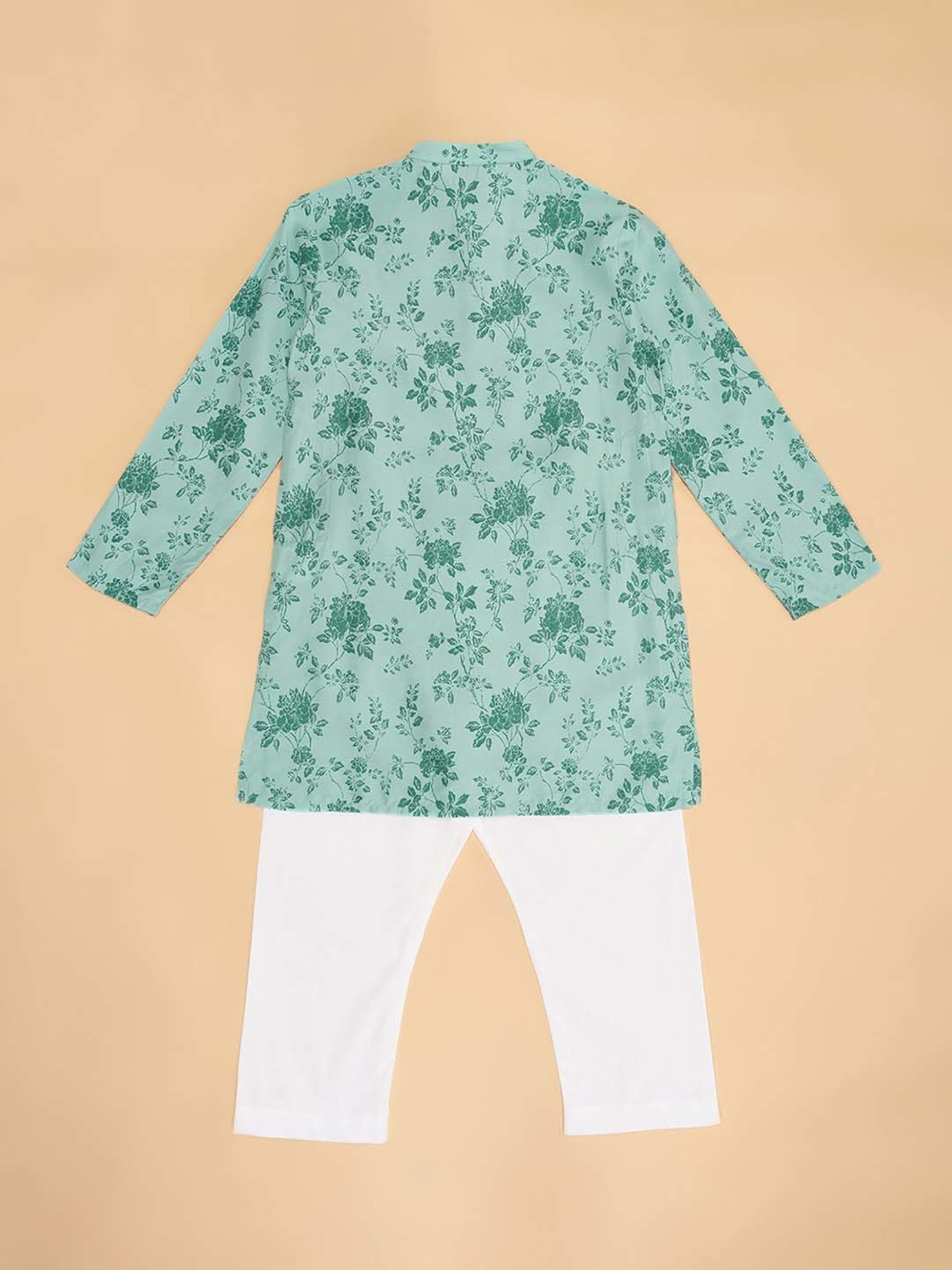 Indus Route by Pantaloons Kids Blue & White Printed Full Sleeves Kurta Set